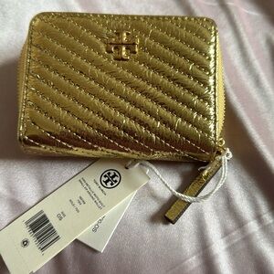 Tory Burch Kira Small Moto Quilted Gold Metallic Leather Wallet